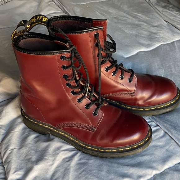 Dr. Martens Burgundy Leather Ankle Boots - Picture 2 of 5